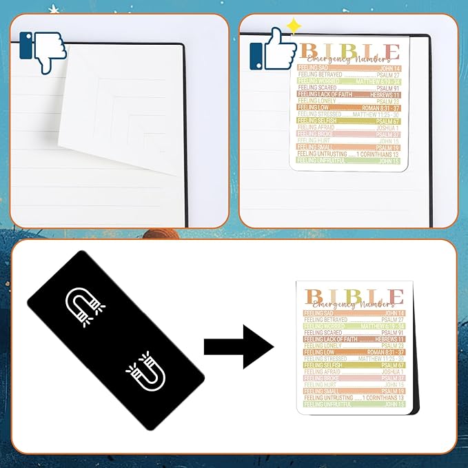 Bible Emergency Numbers Magnetic Bookmark - Wxiben 8Pcs Bible Verse Magnetic Bookmarks Scripture Book Mark Magnet Christian Inspirational Page Marker Clip for Sunday School Teacher Church Welcome Gift
