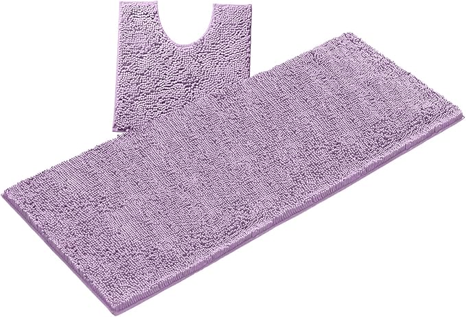LuxUrux 2-Piece Bathroom Rug Set – Plush Chenille Runner & U-Shaped Toilet Mat, Soft, Absorbent & Non-Slip Design (20x20 U & 27x47 inches, Lavender)