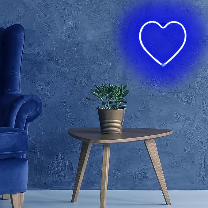 Heart Shaped Lights Blue Heart Neon Light Valentine Heart Lights, Heart Lights Plug in Valentines Led Lights, Hanging Heart Sign Heart Window Light, USB/Battery Operated Heart Lights(Blue)