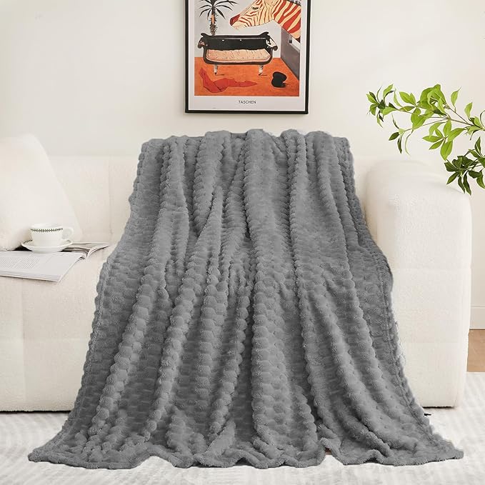 Puncuntex Grey Throw Blanket 50"×60" inches Fuzzy 3D Jacquard Decorative Flannel Fleece Super Soft Plush Cozy Blanket for Couch Sofa Chair Lightweight