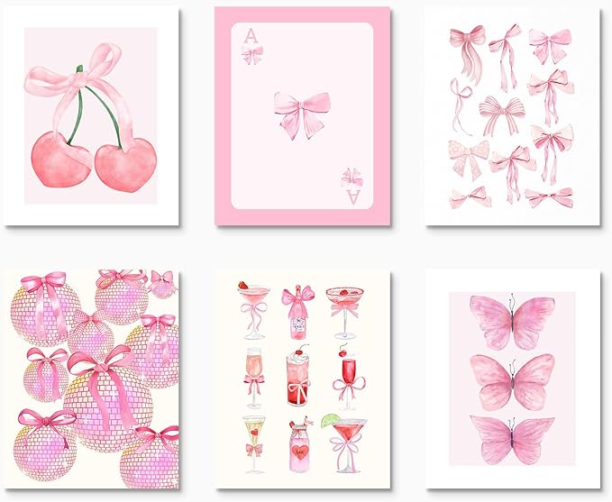 Habseligkeit Pink Danish Pastel Wall Art Prints, Woman Fashion Wall Art Posters for Room Decor Aesthetic, Unique Room Decor for Girls Dorm, Unframed, 8x10in, Set of 6