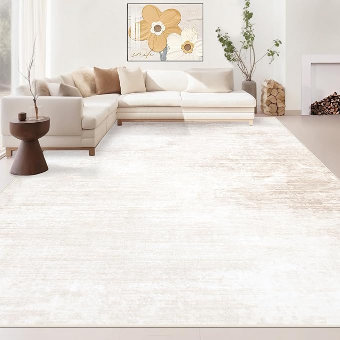 Area Rugs 8x10 Living Room: Washable Rug Modern Abstract Large Rug Soft Non Slip Neutral Rug Stain Resistant Indoor Carpet for Bedroom Kitchen Dining Room Table Nursery Home Office Rugs(Beige,8'x10')