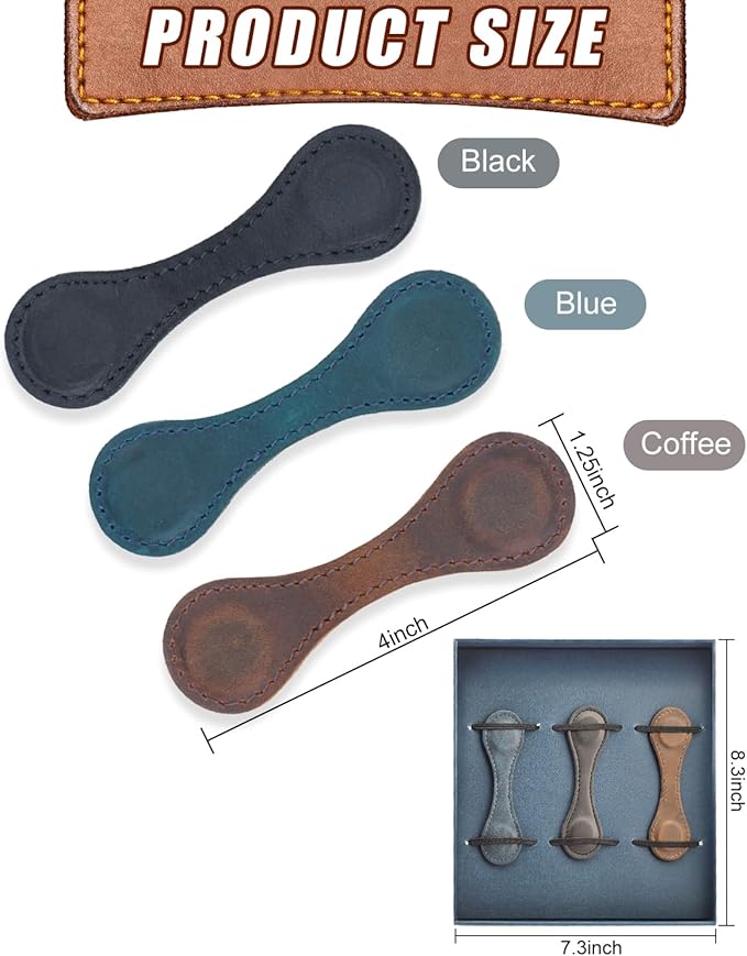 3 Pcs Magnetic Leather Bookmarks with Gift Box, Vintage Faux Leather Book Mark, Double-Sided Magnetic Bookmarks Supplies Gift for Men Women Read Book Lovers Father's Day Gift (Black + Blue + Coffee)