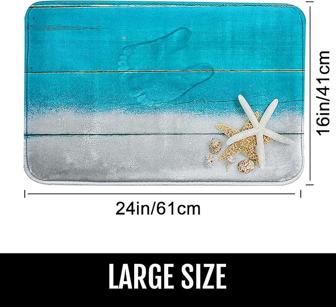 Britimes Bath Mat for Bathroom, Beach Starfish Sea Washable Cover Floor Rug Carpets Floor Mat Bathroom Decorations 18x30 Inches for Kitchen Bedroom Indoor