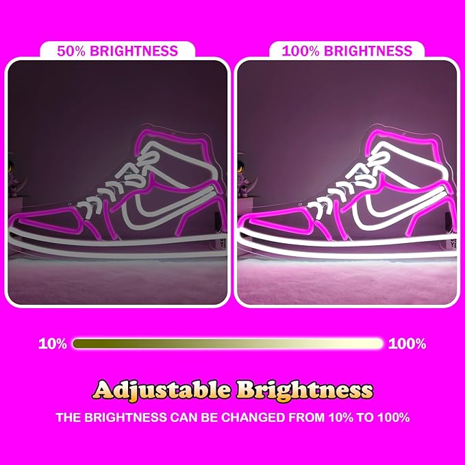 Sneaker Neon Sign Sports Shoe Neon Signs for Wall Dimmable LED Boys Neon Lights for Bedroom Man Cave Party Neon Bar Sign Shoes Light up Signs Wall Decor (Pink)
