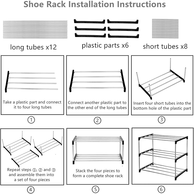 Stackable Small Shoe Rack, Entryway, Hallway and Closet Space Saving Storage and Organization (3-Tier, Black)