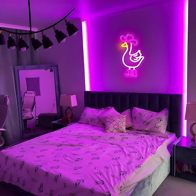 Cowboy Goose Neon Sign for Wall Decor,Dimmable Goose with Cowboy Hat & Boots Neon Light,Pink White Animal Light Up Signs for Bedroom Party Bar Background Decoration