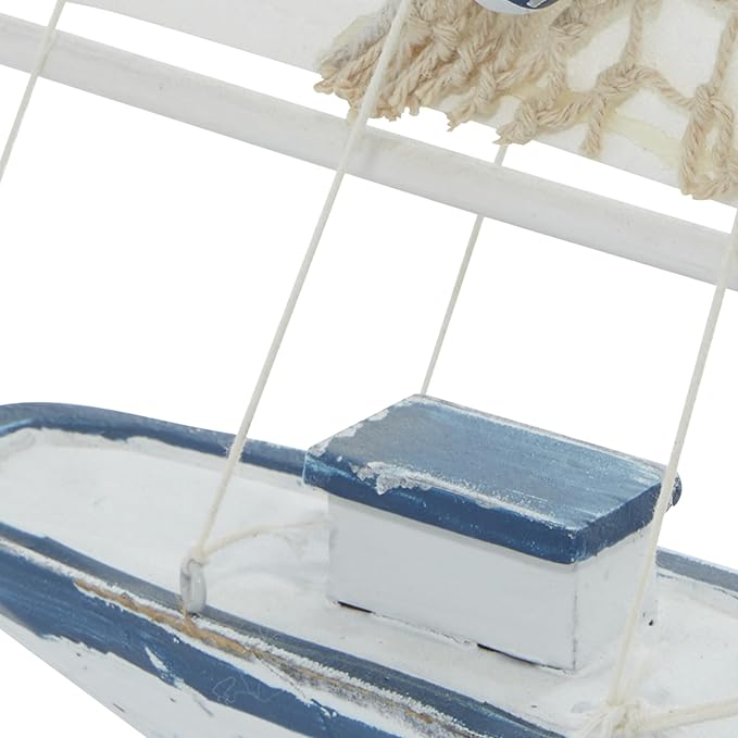 Deco 79 Wood Sail Boat Handmade Decorative Sculpture Home Decor Statues, set of 2 Accent Figurines 13" x 2" x 20", White