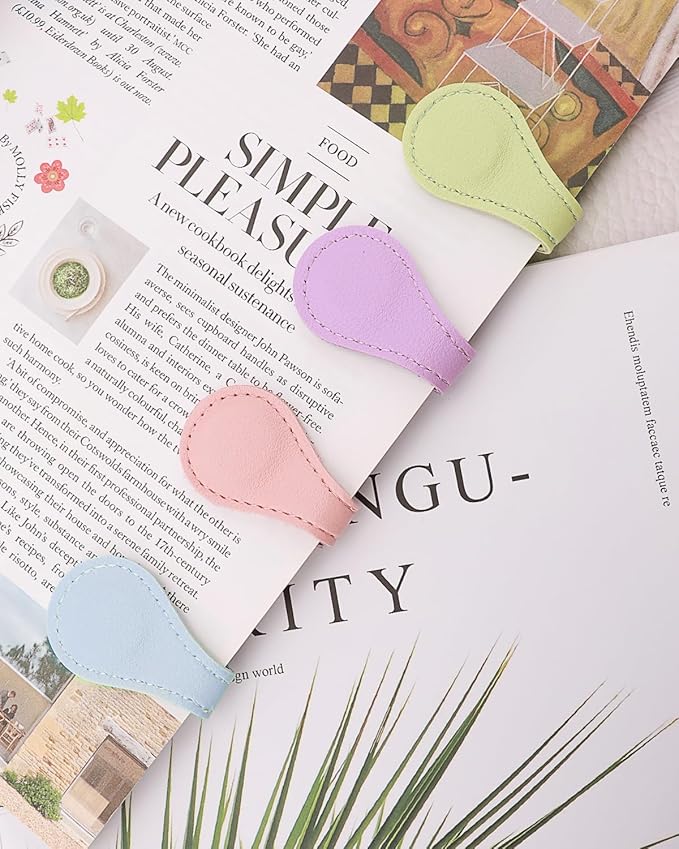 Leather Magnetic Bookmarks, 3Pcs Morandi Magnet Book Mark Clips Gift for Women, Kids, Reading Book Lovers, Teacher Gift for School Office Home Supplies (Blue+Green+Purple)