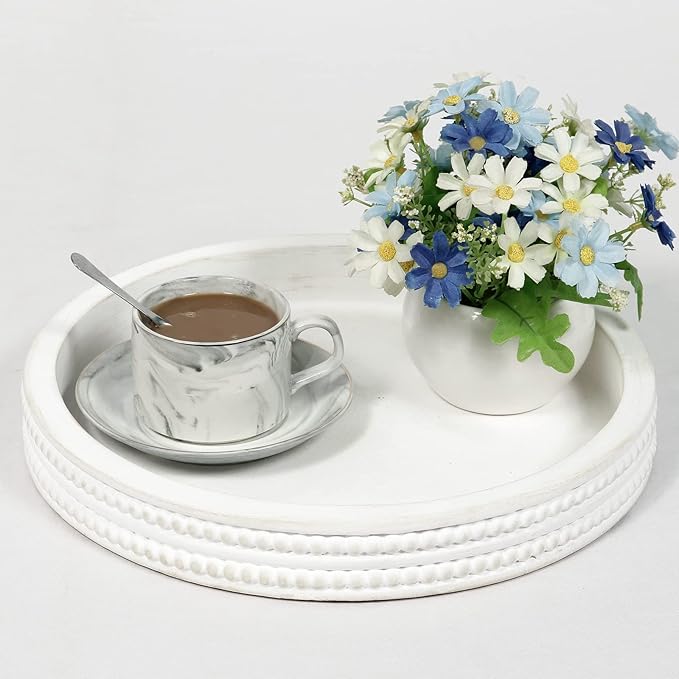Carah & Cossh 12'' Whitewashed Wooden Tray, Rustic Farmhouse Decor for Storage and Display
