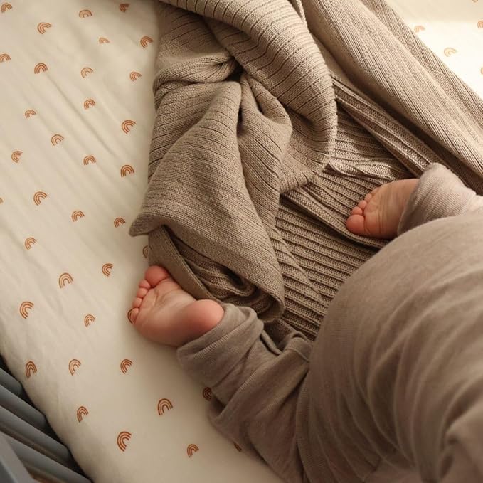 Denmark - Super Soft Muslin Mini Crib Sheets - 24'' x 38'' - 100% Organic Baby Crib Sheets for Boys and Girls (Rainbows)