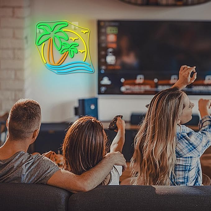 NOSUN Tropic Neon Sign Palm Tree Neon Signs for Wall Decor Hawaiian LED Neon Lights Coconut Tree Tropic Neon Signs for Bedroom Bar Party Men Cave Game Room Sea Neon Light Sign Tropic Wall Art Decor