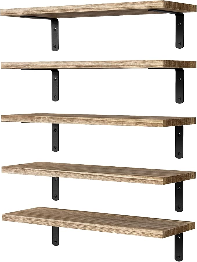 Floating Shelves, 5 Sets Wall Shelves, Wood Floating Shelves for Bedroom Wall Décor, Wall Mounted Floating Bathroom Shelf for Storage, Floating Book Shelf, Living Room – Rustic Brown