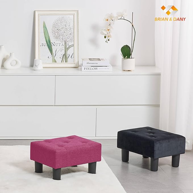 BRIAN & DANY Small Foot Stool, Linen Foot Stools with Legs, Stable Small Footstool for Living Room, Dragon Fruit Red