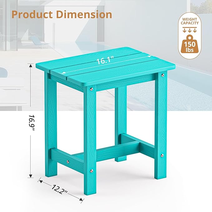 LUE BONA Outdoor Side Table Set of 2, HDPS Small Outdoor Table, Adirondack Side Table, Outside End Table for Patio, Deck, Pool, Weather Resistant/Easy Maintenance/Indoor or Outdoor Use, Aruba Blue