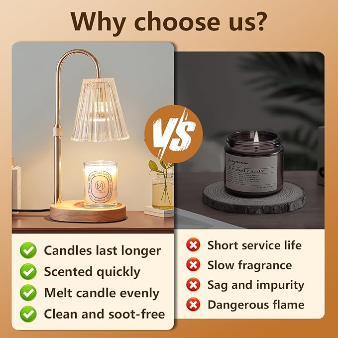 Candle Warmer Lamp WithTimer and Dimmer,Fragrance Electric Wax Melt Warmer with 2 Bulbs,Scented Jar Lamp,Mother's Day/Birthday/Christmas Gifts for Mom/Wife,Home Decor,Adjustable Height