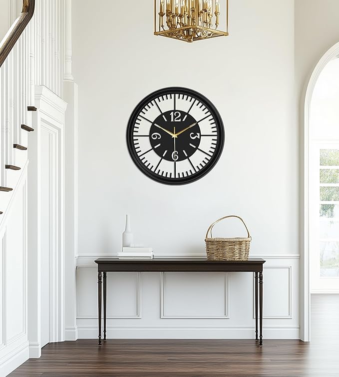 Modern Metal Wall Clock – Silent Non-Ticking, Battery Operated Clock with Hollow-Out Design, Decorative Clock for Living Room, Bedroom, or Office Wall Decor-18”