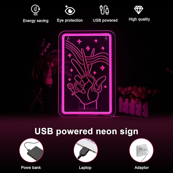 Lucunstar Scissors Neon Sign Pink LED Beauty Salon/Hair Salon Decor,Led Neon Business Lights for Barbers Studio Decoration for Beauty Shop(14.69 * 9.4in)