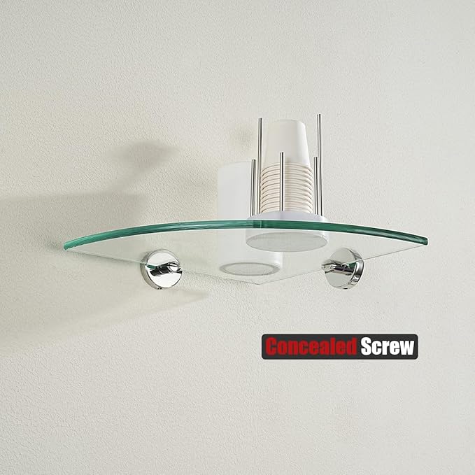 JQK Corner Glass Shelf, Polished Chrome Bathroom 304 Stainless Steel Shower Triangle Floating Wall Shelf, 10 x 10 Tempered Glass, 2 Pack, TGS190L10-CH-P2