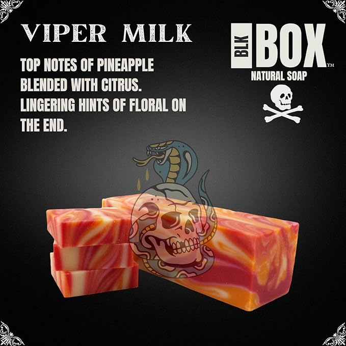 Black Box USA MADE 5oz Men's Natural Bar Soap Made from Moisturizing Natural Oils - Handmade Cold Process Soap with No Harsh Chemicals Pineapple Citrus & Floral Hints (VIPER MILK)
