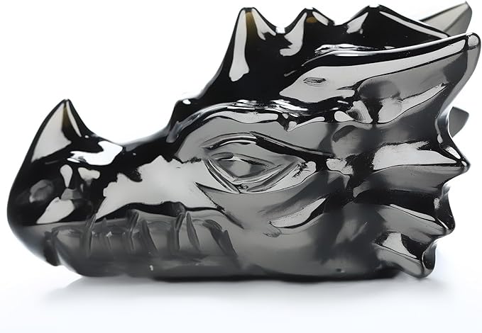 Skullis 2.0" Black Obsidian Hand Carved Crystal Dragon Head Skull Sculpture, Crystal Healing.1487