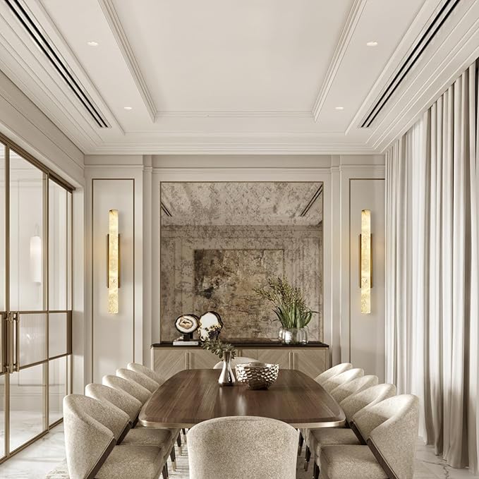 Brass Alabaster Wall Sconces, 36" Large Marble Wall Sconce, Hardwired Gold Wall Sconces Interior, Stone Wall Sconce Dimmable, Alabaster Wall Lamp for Living Room, Bathroom, Bedroom, Hallway-Upgraded