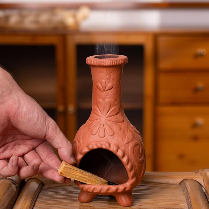Palo Santo Mini Chiminea – Elegant Ceramic Incense Holder for Cleansing and Relaxation – Handcrafted Sage Texture Stand, Ideal for Meditation and Altars – Durable Design for Sticks Burning