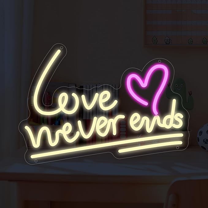 Love Never Ends Neon Sign for Wall Decor, Dimmable Love Led Lights Signs Letters Signs for Wedding, Neon Light Room Decor for Party Birthday Gift Christmas Gift