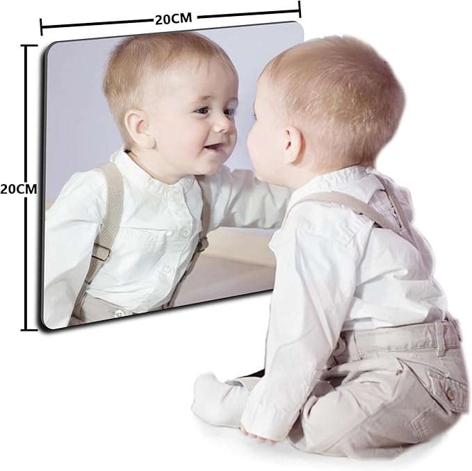 Kids Safety Shatterproof Mirror for Wall, Plastic Wall Mounted, Unbreakable Acrylic Non-Glass, 1/8" Thick, 8"x8", Great for Bedroom, Kids' Rooms