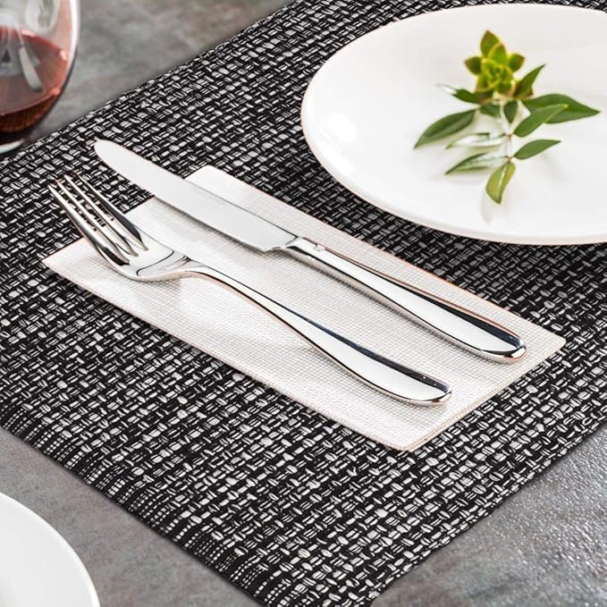 Urban Villa Set of 6 Blak Placemats for Dining Table 100% CottonPlacemats 14''x20'' Over Sized Tablemats Placemats Black/White Two Tone Tablemats for Family Dinners Wedding Parties Everyday Use