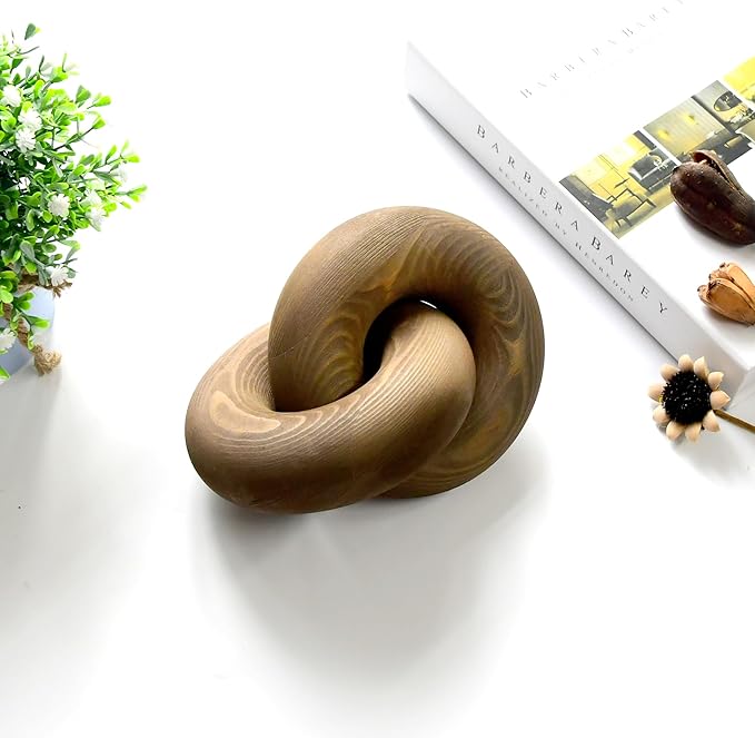 Wood kont Decor Coffee Table Decor for Living Room, Wood Chain Link Decor, Hand Carved Decoration for Home, Modern Farmhouse, Boho and Shelf Object, Brown, YLUS-YH001