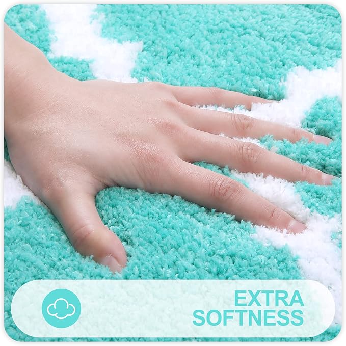 OLANLY Bathroom Rugs 24x16, Soft and Absorbent Microfiber Bath Rugs, Non-Slip Shaggy Shower Carpet, Machine Wash Dry, Bath Mats for Bathroom Floor, Tub and Shower, Turquoise
