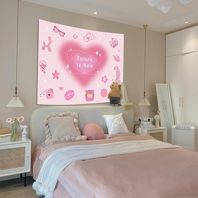 Lunerfex Y2K Tapestry Pink Wall Tapestry, Cute Tapestries for Bedroom Funny Tapestries Wall Hanging for Bedroom Living Room Wall Decor Pink-4 44"x60"