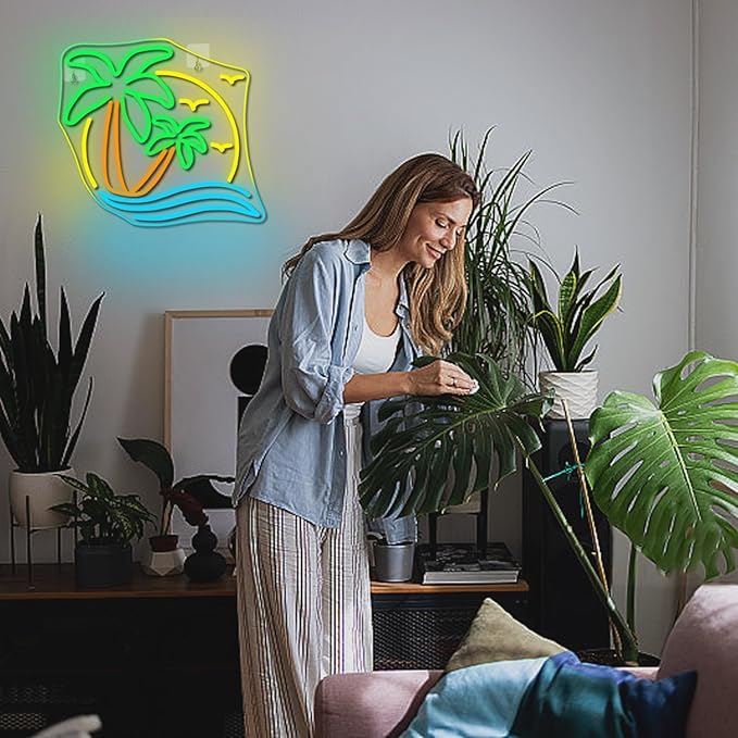 NOSUN Tropic Neon Sign Palm Tree Neon Signs for Wall Decor Hawaiian LED Neon Lights Coconut Tree Tropic Neon Signs for Bedroom Bar Party Men Cave Game Room Sea Neon Light Sign Tropic Wall Art Decor