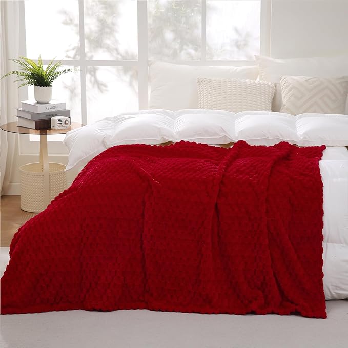 Red Throw Blanket 50"×70" inches Gifts for Mom Fuzzy 3D Jacquard Decorative Flannel Fleece Super Soft Plush Cozy Blanket for Couch Sofa Chair Lightweight