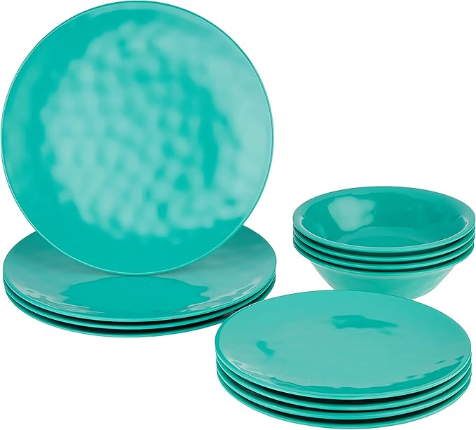 Certified International 89210RM Melamine 12 pc Dinnerware Set Service for 4 Teal