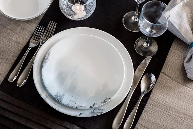 Corelle Tranquil Reflection Chip & Break resistant 12Pc Dinner Set, Service For 4, Blue, Grey