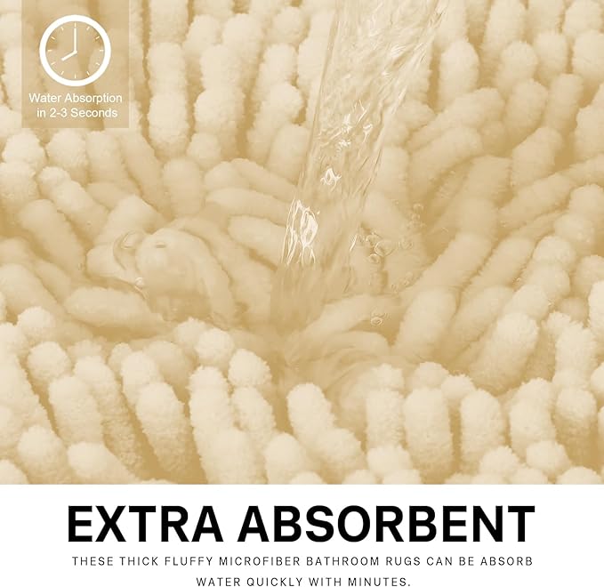 Bathroom Rugs Sets 2 Piece Washable, Luxury ,Chenille Bath Mat Set, Soft Plush Anti-Slip Rectangular Bath, Rug Super Absorbent. (Milk White, 32"x20"+32"x20")
