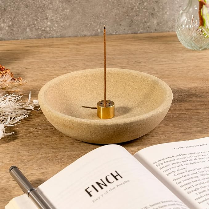 Koville Sandstone Incense Holder, Incense Holder for Sticks with 9 Holes, Natural Stone Incense Burner Ash Catcher for Meditation Yoga SPA, Incense-Sticks Holder(Brown)