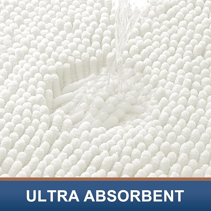 Smiry Luxury Chenille Bathroom Rugs 44x24, Extra Soft and Absorbent Shaggy Bath Mat, Machine Washable, Non-Slip Plush Carpet Runner for Tub, Shower, and Floor, Home Decor Accessories, Ivory