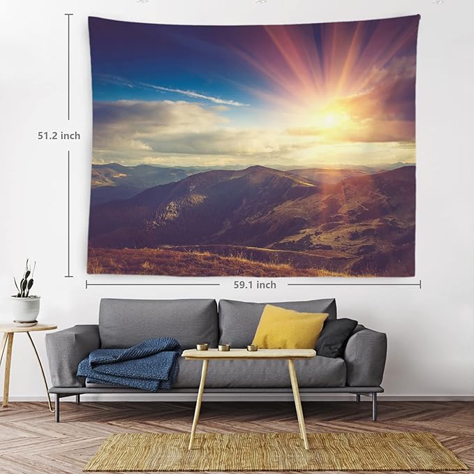 BaoNews Brown Natural Alpine Tapestry,Landscape Sunrise Large Wall Hanging Polyester Tablecloths Tapestry Bedroom Room Living Room Dorm 51.2 x 59.1 inches