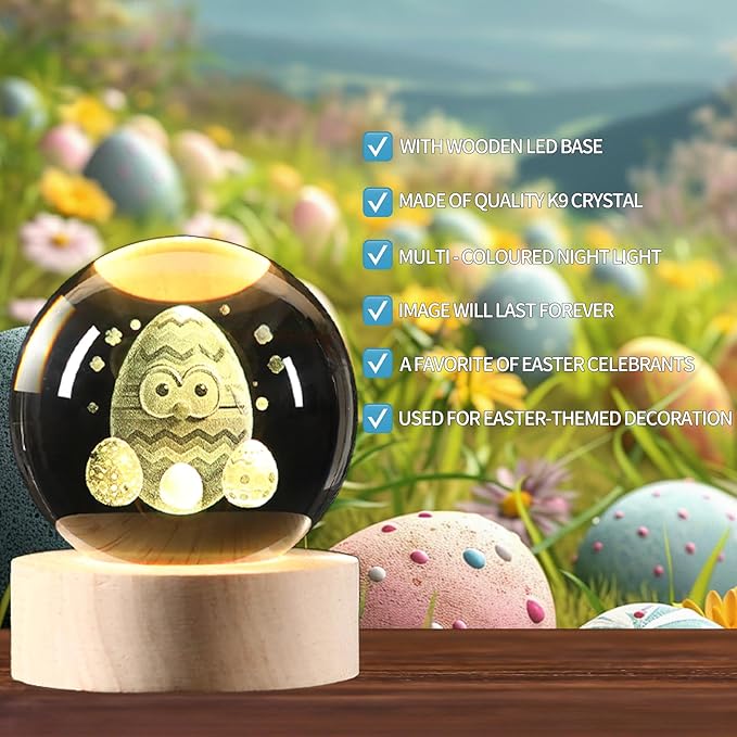 Easter Decorations Eggs 3D Crystal Ball Light-Up Easter, Easter Gifts for Kids, Daughters, Sons, Moms, Birthday Gifts for Women Party Home Garden Decor