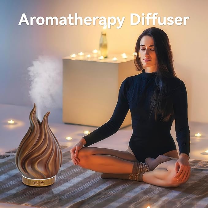 200ml Essential Oil Diffuser for Home, Wood Grain Cover Aromatherapy Diffuser, Cool Mist Humidifier with Safe Auto Shut-Off and 2 Mist Modes & 7 Color LED Night Lights for Office Room (VASE02)