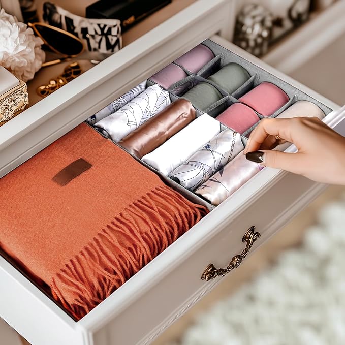 Criusia Drawer Organizer Clothes, 8 Pack Dresser Organizer for Underwear, Sock, Baby Clothes- Foldable Closet Organization and Storage Dividers Bins for Nursery, Bedroom (Grey)
