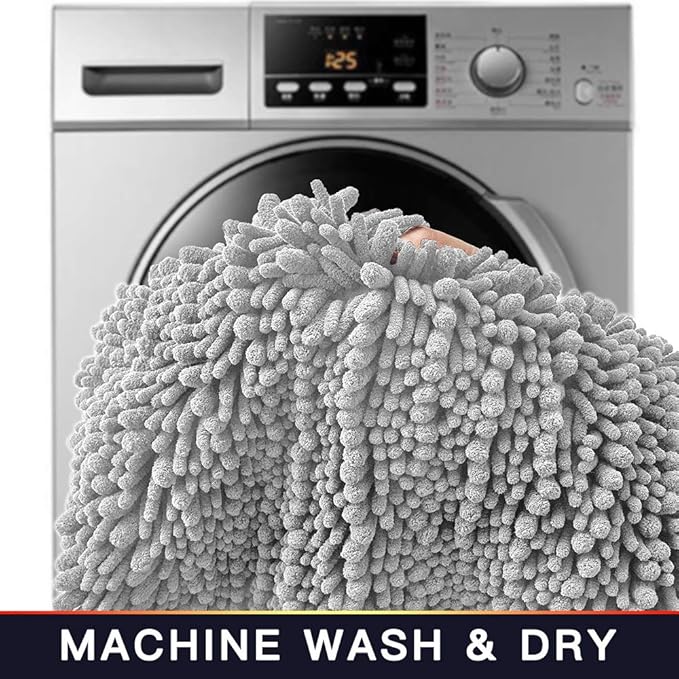 Walensee Large Bathroom Rug Non Slip Bath Mat (72x24 Inch Light Grey) Water Absorbent Super Soft Shaggy Chenille Machine Washable Dry Extra Thick Perfect Absorbant Best Plush Carpet for Shower Floor