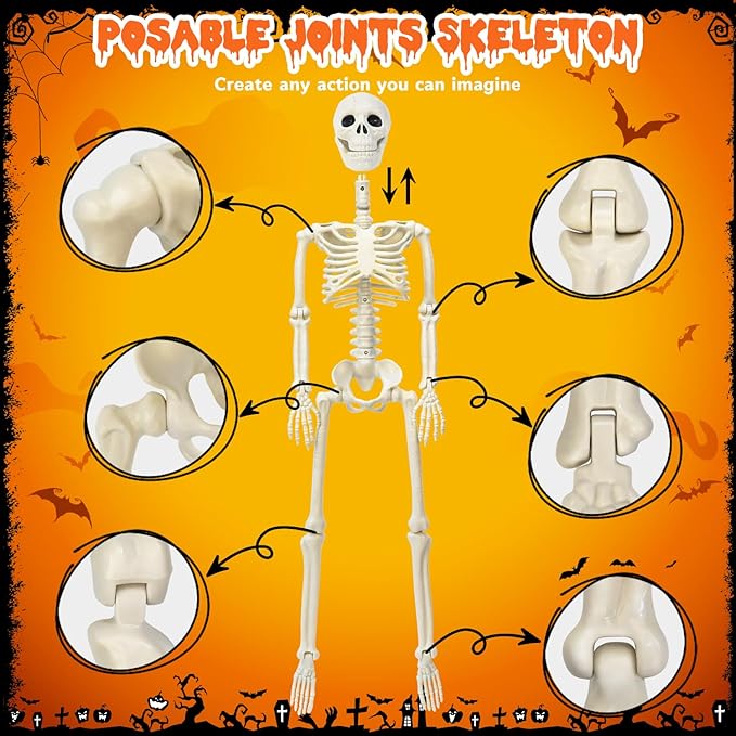Askill 36" Skeleton Halloween Decorations, 3FT Posable Skeleton with Dog & Cat Skeleton - 5 in 1 Creepy Plastic Movable Joint Skeleton for Halloween Party Yard Decor (36inch)