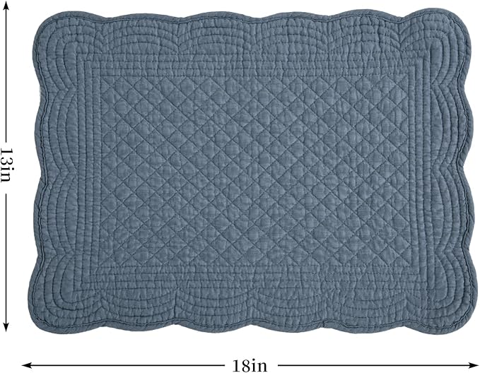 HOMBYS Quilted Placemats Set of 6 Washable-13x18 inches Rectangular Placemats for Kitchen Table-100% Cotton Fabric Rectangular Table Mats, (Blue)