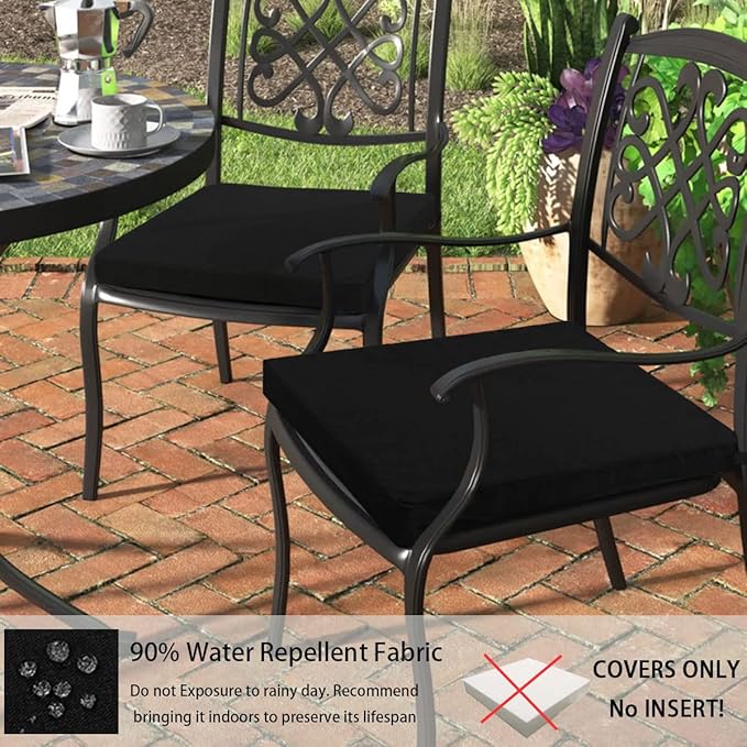 FUNHOME Outdoor Cushion Covers 20 x 18 x 4 inch,Set of 2,Replacement Seat Cushion Cover for Patio Furniture Chair,Water Resistant,Fade-Resistant Slipcover Only,No Insert(Black)