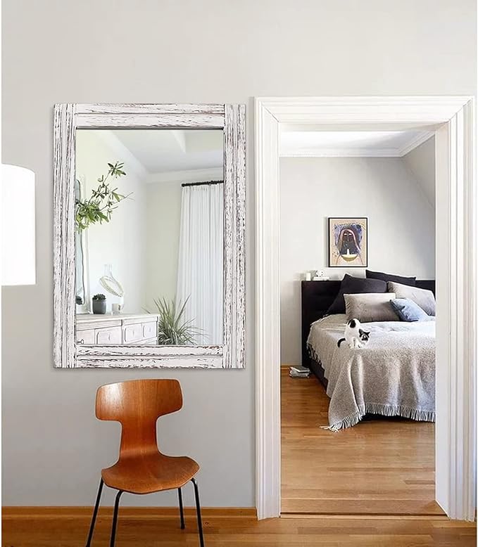 AAZZKANG Large Wall Mirrors with Rustic Wood Framed 28"x20" Rectangle Decorative Hanging Mirror for Farmhouse Bedroom Bathroom Living Room Entryway
