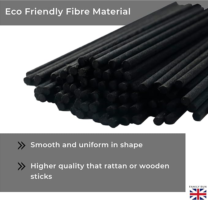 Ziffs Home® 120pcs Black Fibre Reed Diffuser Sticks - 20cm/7.87in x 4mm/0.16in - Thick Reeds Sticks - Fibre Reeds for Diffusers